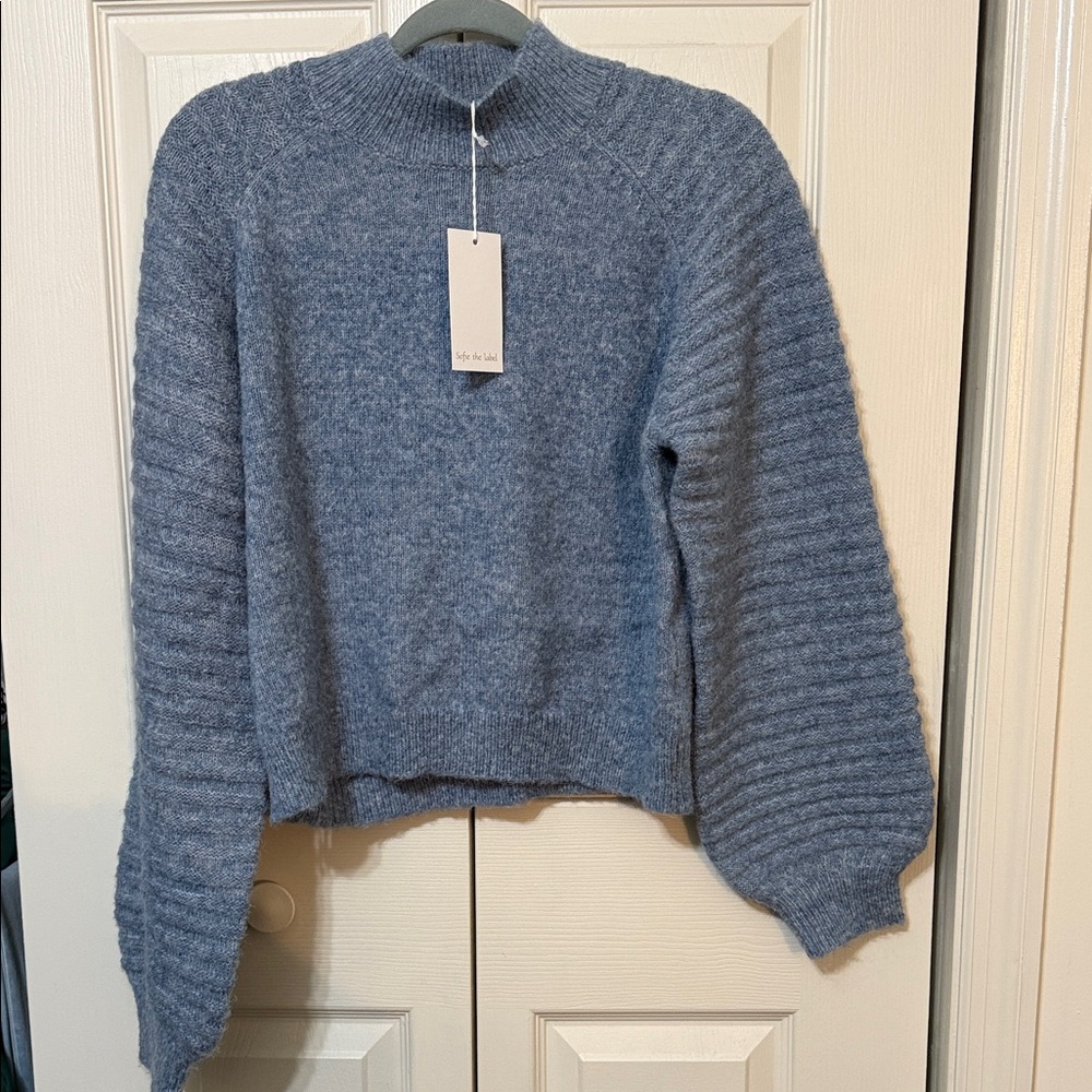 Fuzzy Blue Crew Neck Sweater